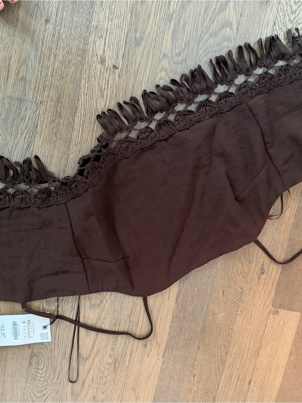 Zara Brown Cropped Tank with Fringe TrimTIE BACK TOP - Picture 3 of 3